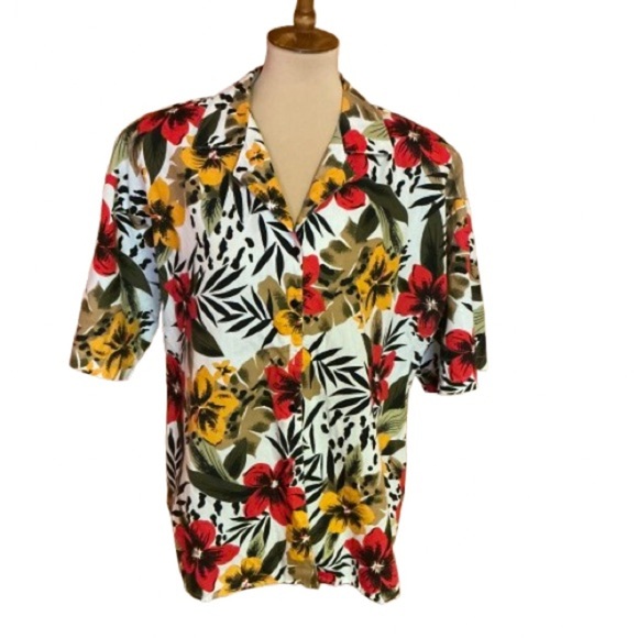 Authentic Original Vintage Style Tops - Vintage 80s tropical flowers oversized shirt